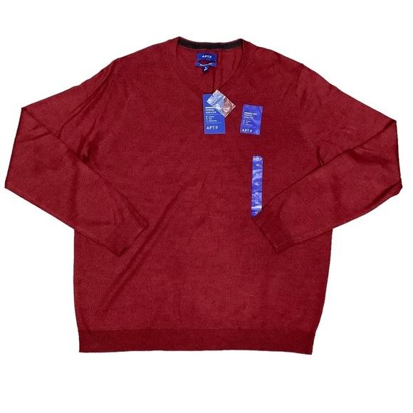 Men's Apt. 9 XL 46 - 48 V-Neck Sweater Marble Burgundy Red Merino Wool Blend NWT - Picture 2 of 7